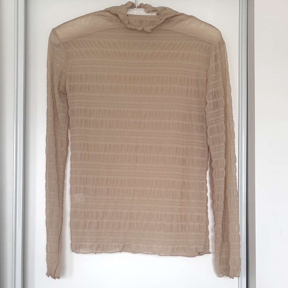 Simons Sheer Tan Long Sleeve Top